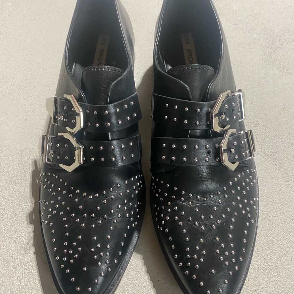 Bronx Black and Silver Oxfords with Studded Embellishments